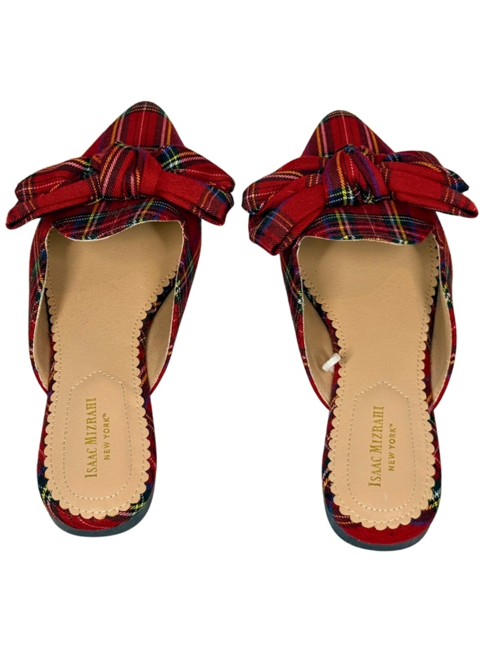 Isaac Mizrahi New York Aubree Sz 7.5 Red Tartan Plaid Bow Mule Slides - Picture 4 of 6